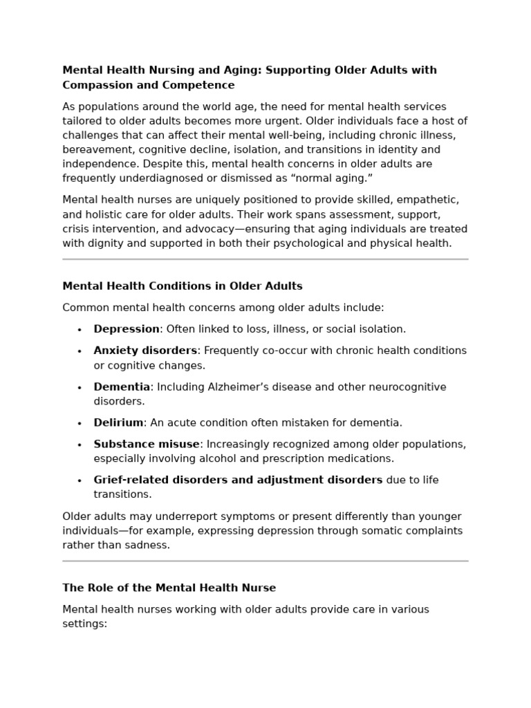 Mental Health Nursing and Aging | PDF | Mental Health | Mental Disorder
