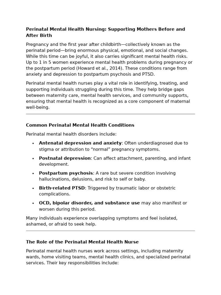 Perinatal Mental Health Nursing Guide | PDF | Postpartum Depression ...