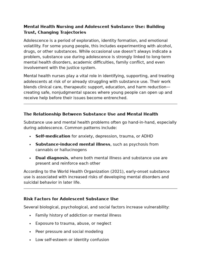 Adolescent Substance Use & Mental Health Nursing | PDF | Substance ...