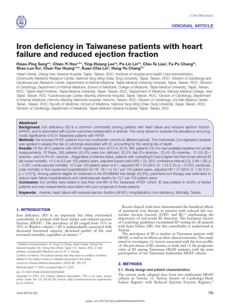 Iron Deficiency in Taiwanese Patients With Heart.4 | PDF | Heart ...