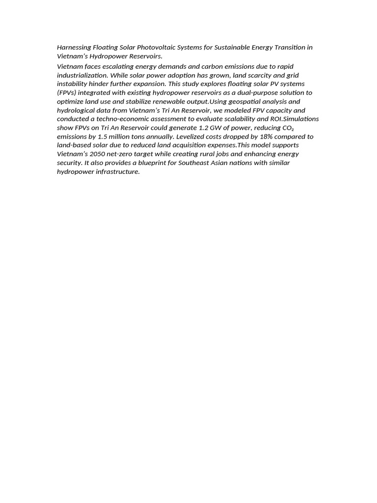 Harnessing Floating Solar Photovoltaic Systems For | PDF