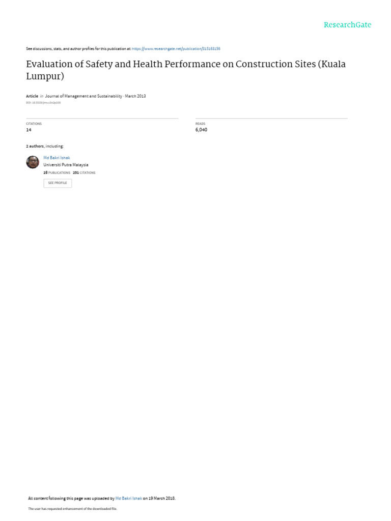 Evaluation of Safety and Health Performance On Con | PDF | Occupational ...