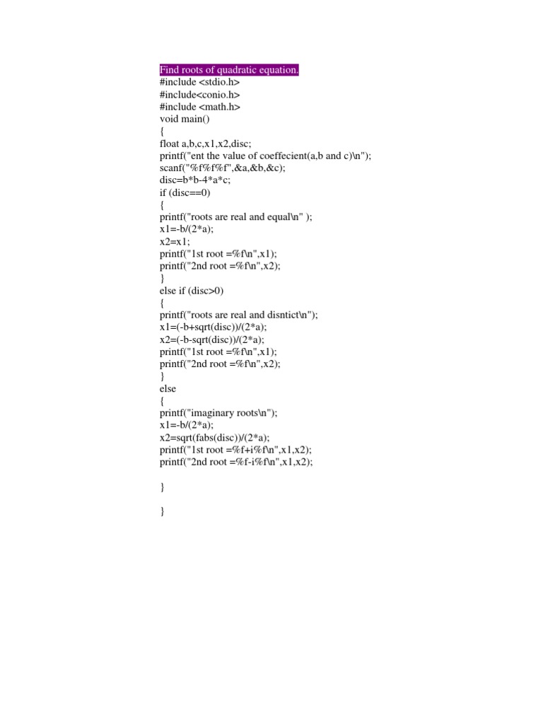 Quadratic Equation Roots Finder | PDF