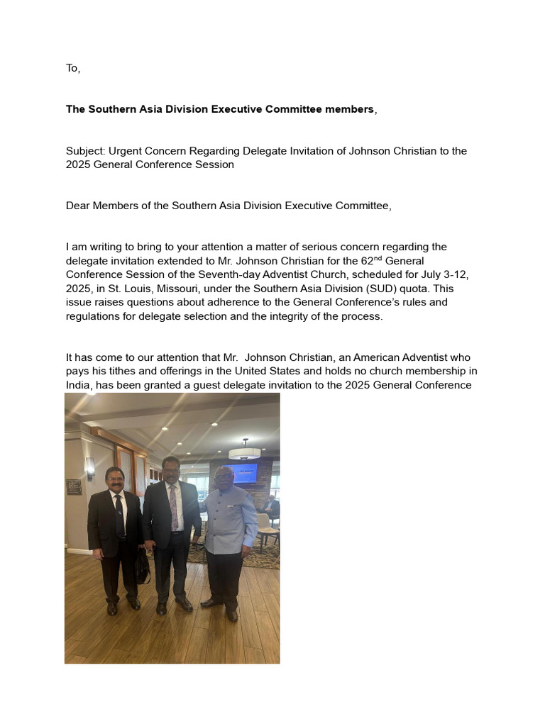 Delegate Invitation Controversy for 2025 Session | PDF | Seventh Day ...
