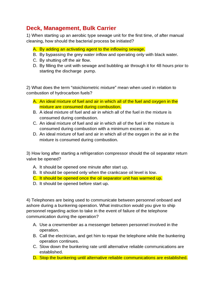 Deck, Management, Bulk Carrier - MS Forms 1 To 85 | PDF | Diesel Engine ...