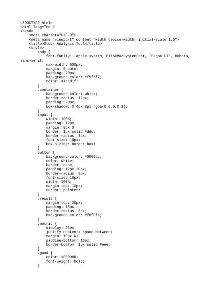 Stock Analysis Tool - HTML | PDF