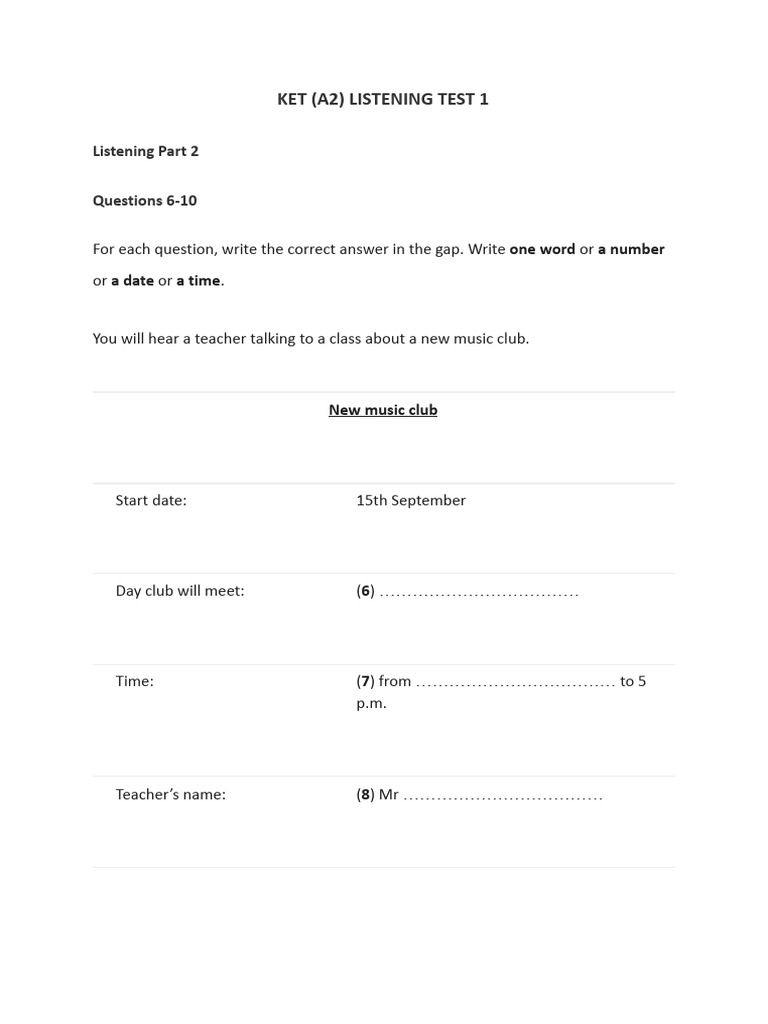 Ket A2 Listening Test 1 Pdf