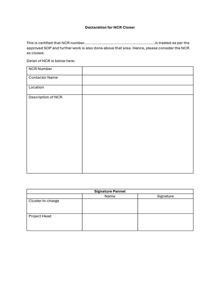 Declaration For NCR Closer | PDF
