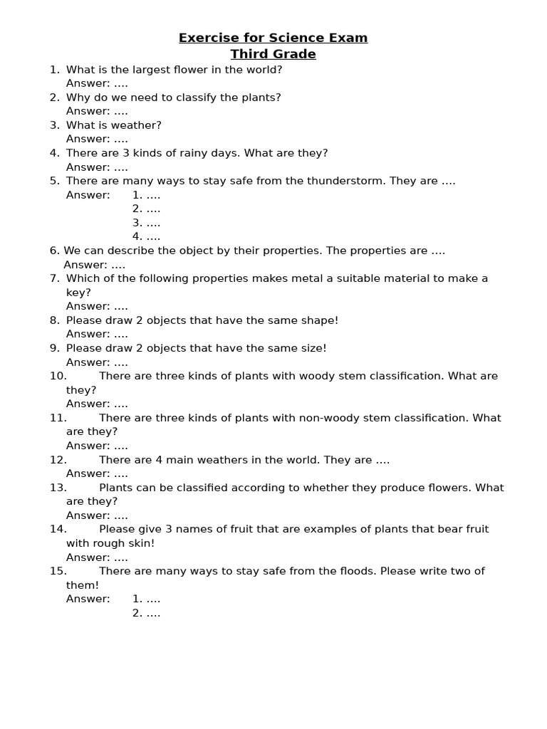Exercise For Science Exam | PDF