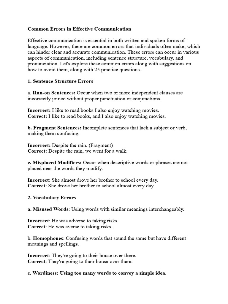 Common Communication Errors Explained | PDF | Stress (Linguistics ...
