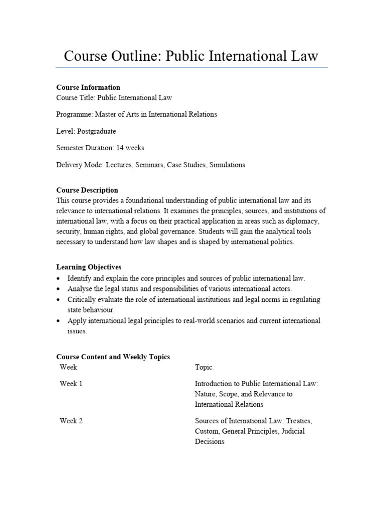 Public International Law Course Outline | PDF | International Law ...