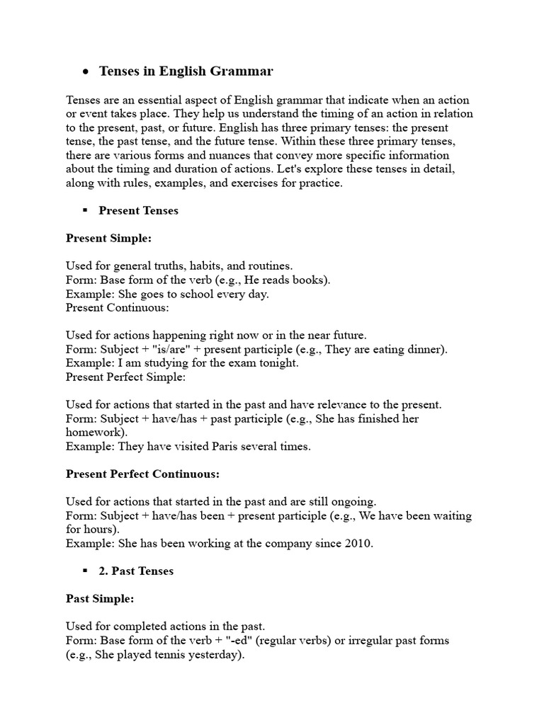 Understanding English Tenses Explained | PDF | Grammatical Tense ...