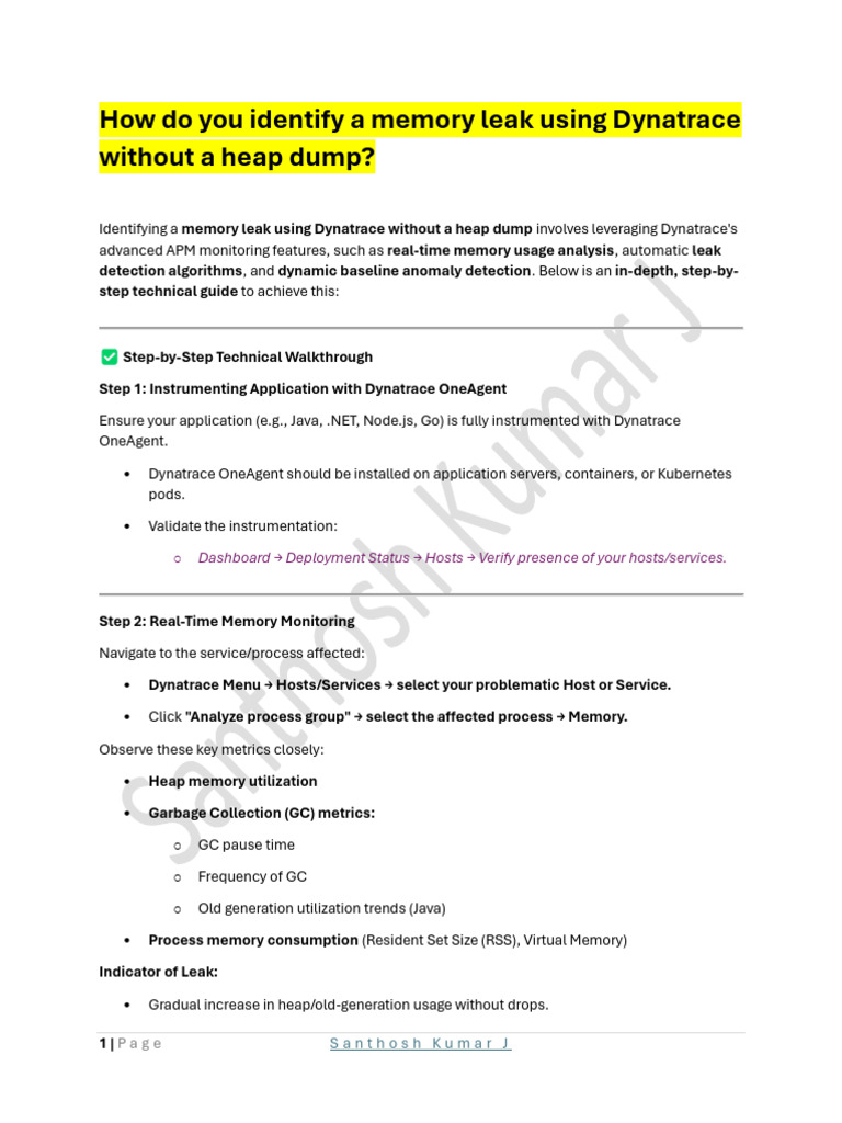 Detecting Memory Leaks in Dynatrace | PDF | Java (Programming Language ...