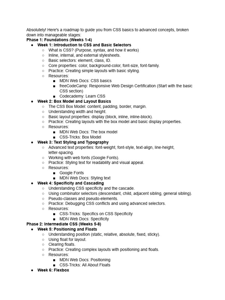 CSS Learning Roadmap Guide | PDF | Responsive Web Design | Software ...
