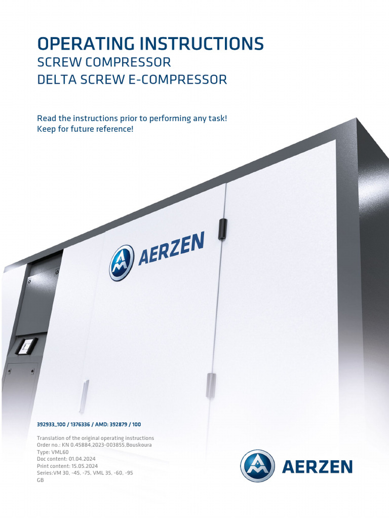 Operating Instructions: Screw Compressor Delta Screw E-Compressor | PDF ...