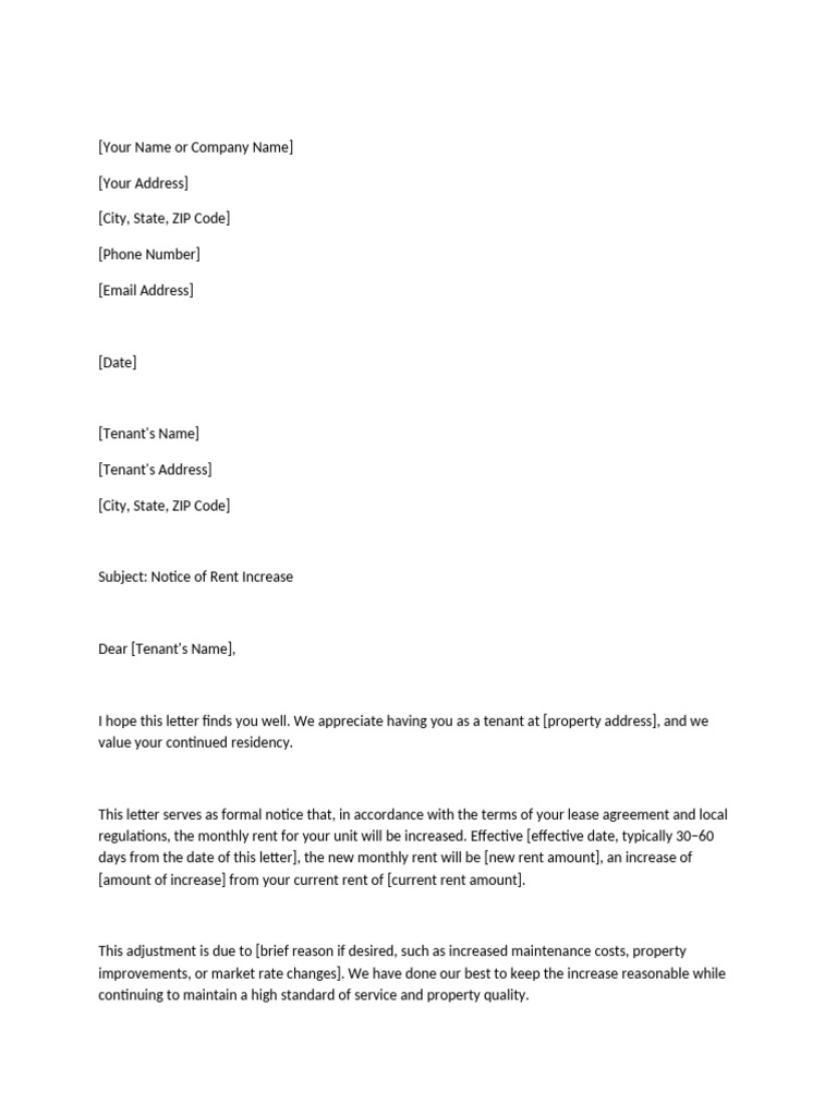 Rent Increase Notice Template | PDF