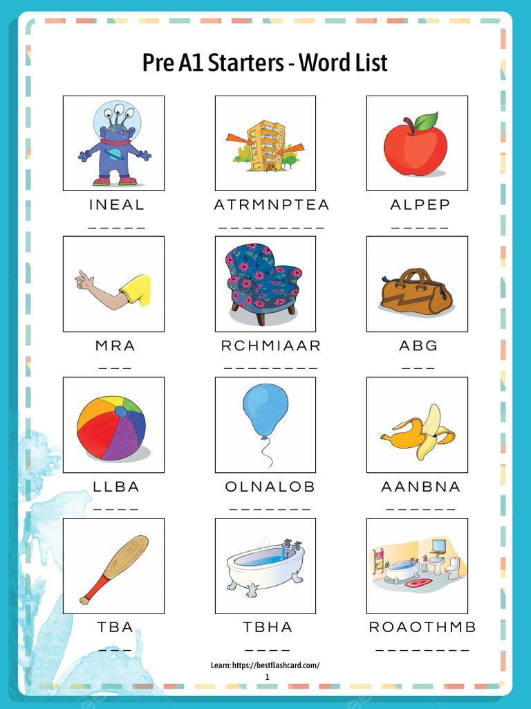 Pre A1 Starters Vocabulary List | PDF