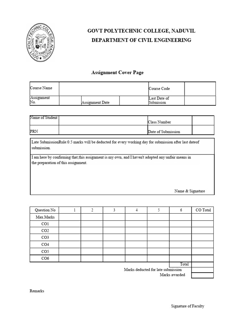 Assignment Front Sheet Civil Pdf