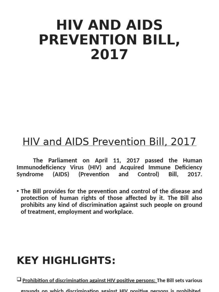 Hiv and Aids Prevention Bill, 2017 | PDF