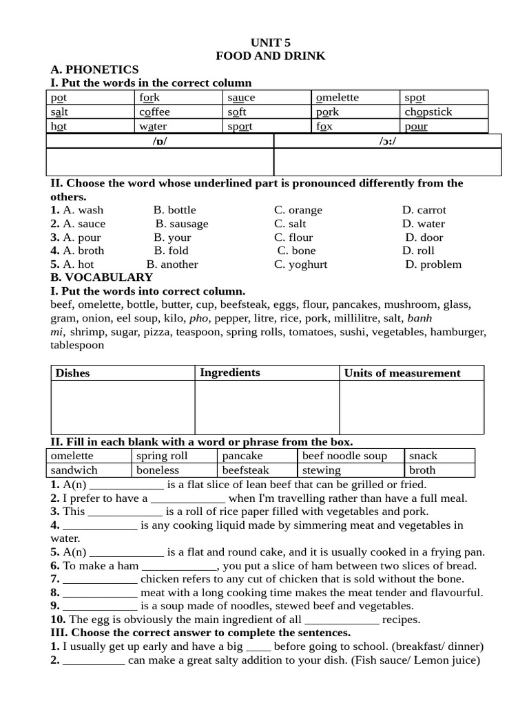 Unit 5 7 | PDF | Foods | Cuisine
