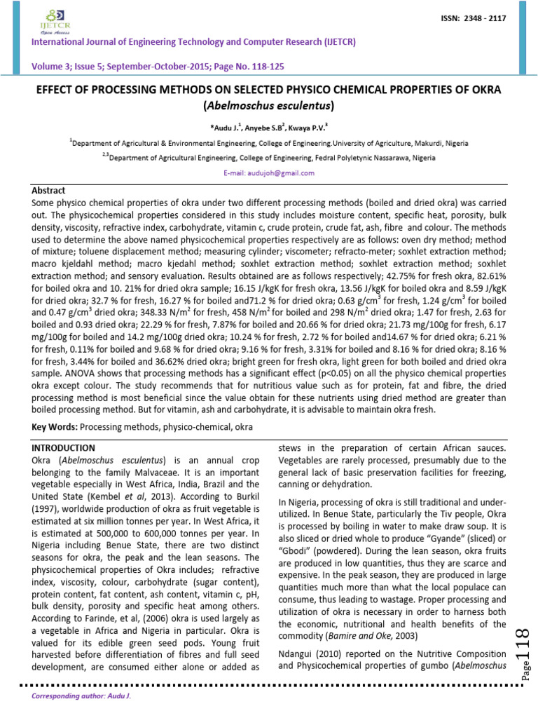 Effect of Processing Methods On Selected | PDF | Applied And ...