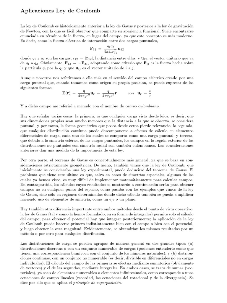 Aplicaciones de la Ley de Coulomb | PDF | Fuerza | Integral