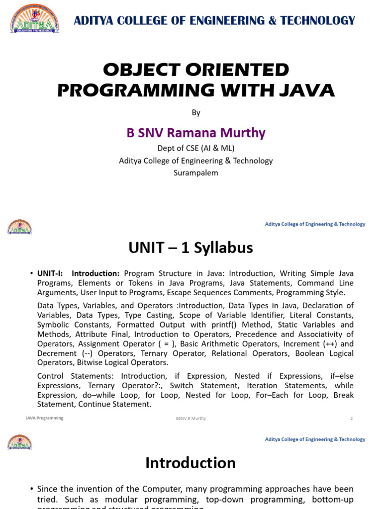 Java OOP Programming Guide at Aditya College | PDF | Class (Computer ...
