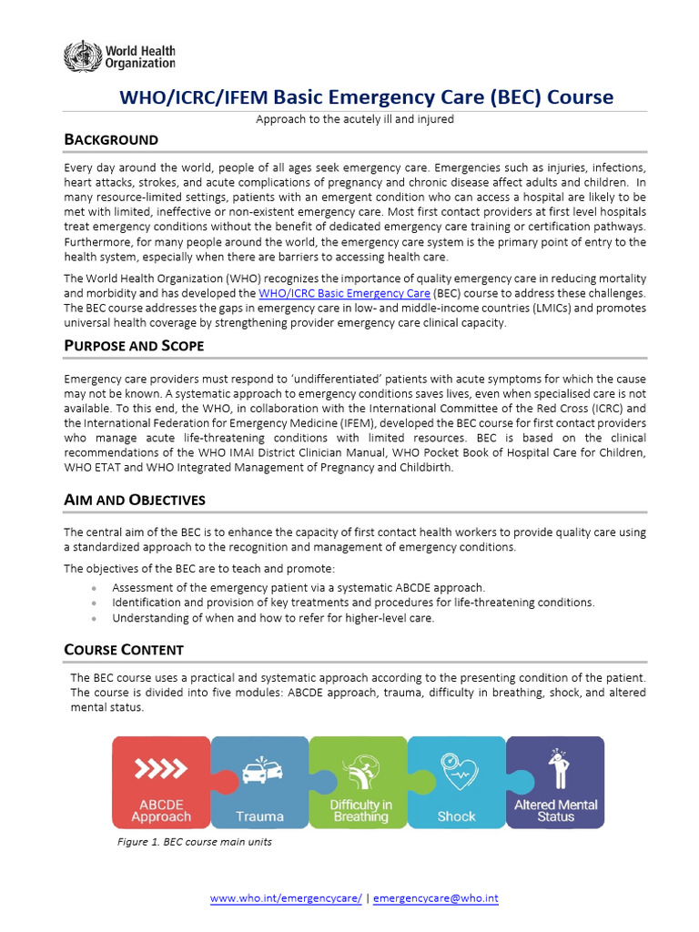 WHO Basic Emergency Care Course Overview | PDF | World Health ...