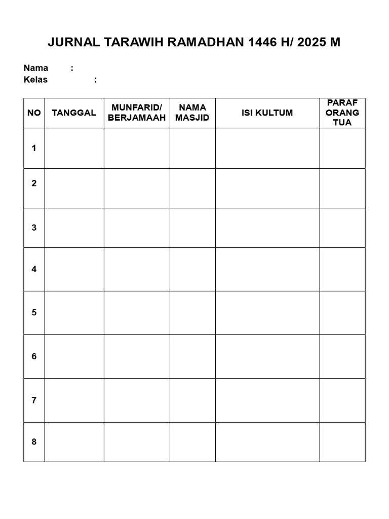 Jurnal Kegiatan Ramadhan 1446 H | PDF