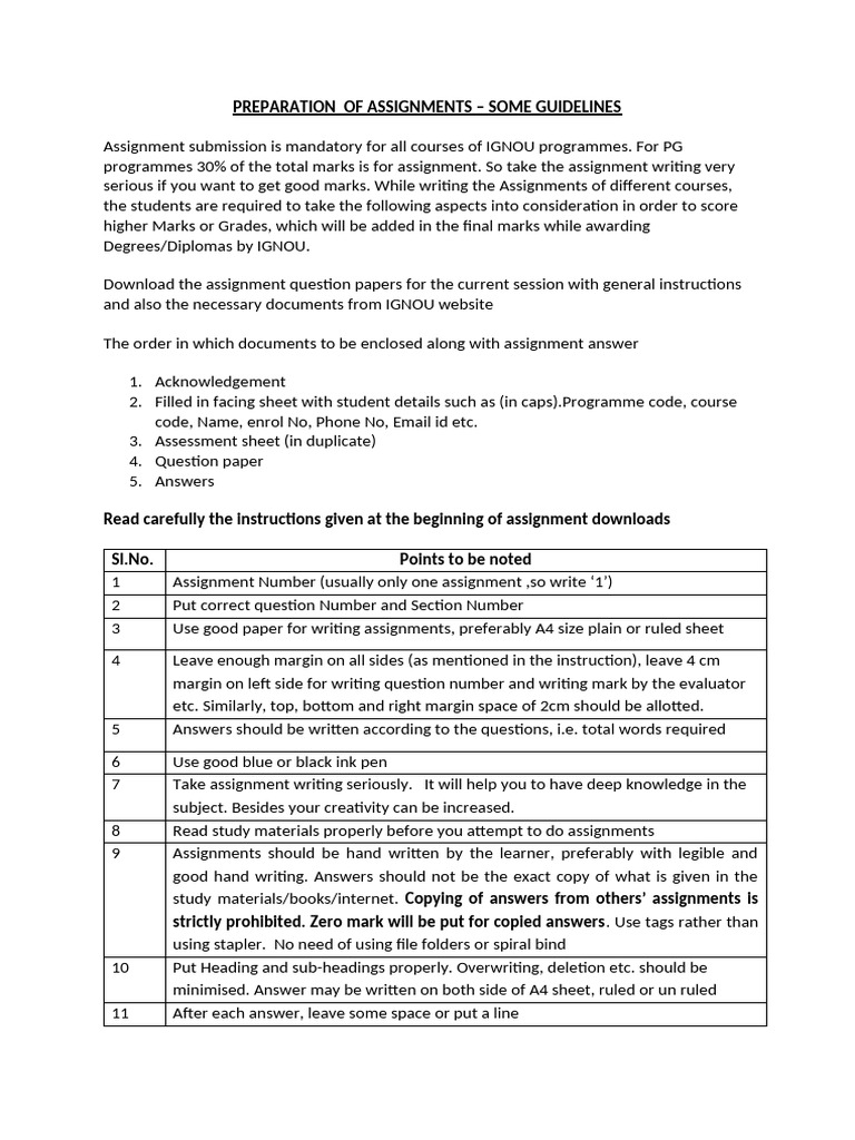 IGNOU Assignment Writing Guidelines | PDF