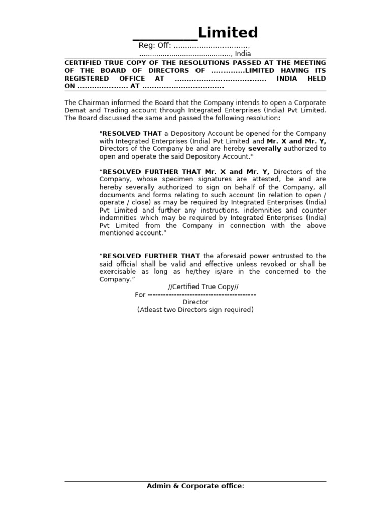 Board Resolution for Demat Account Opening | PDF