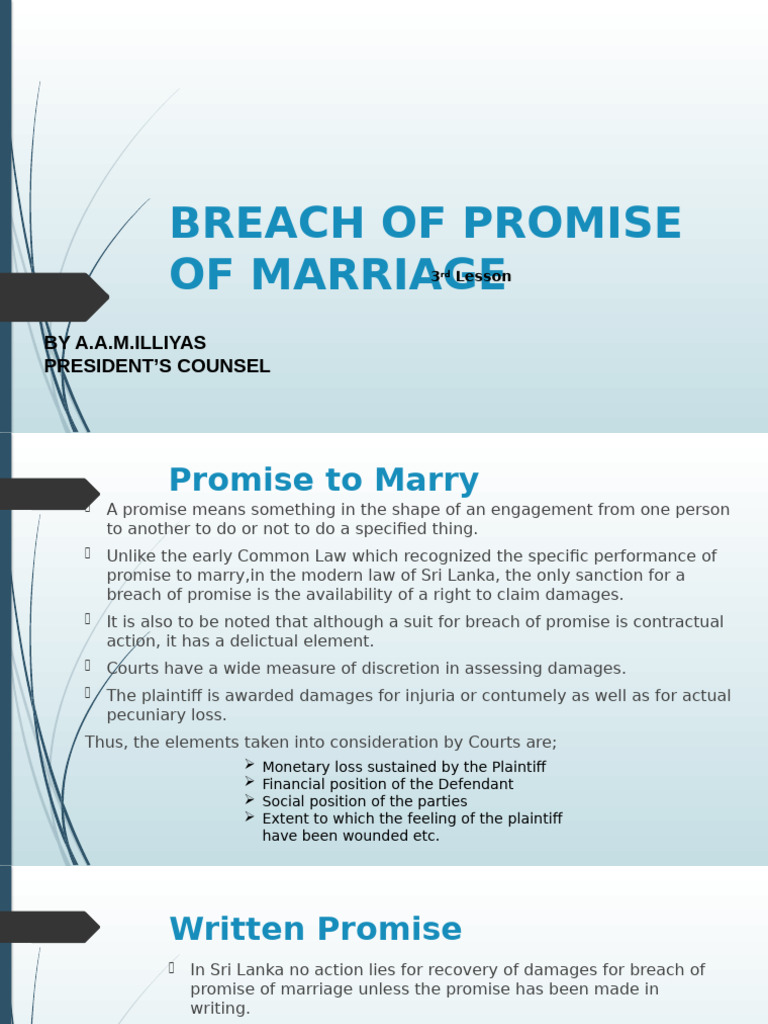 Damages For Breach Of Marriage Promise PDF Damages Marriage