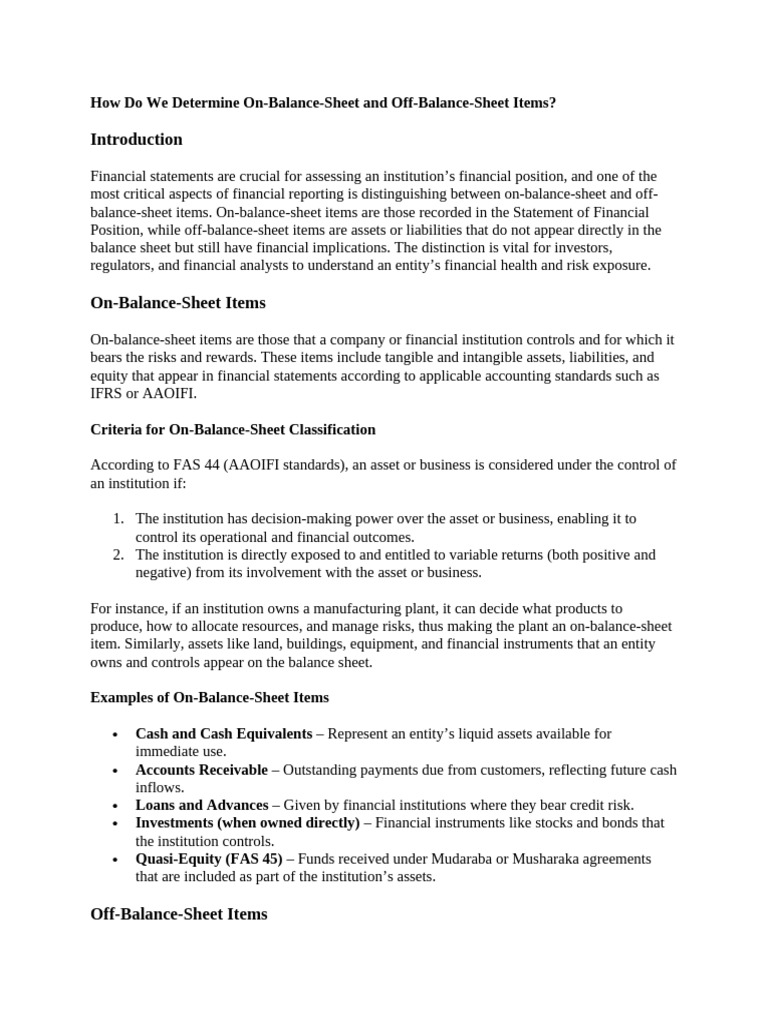 On-Balance vs Off-Balance-Sheet Items | PDF | Off Balance Sheet ...