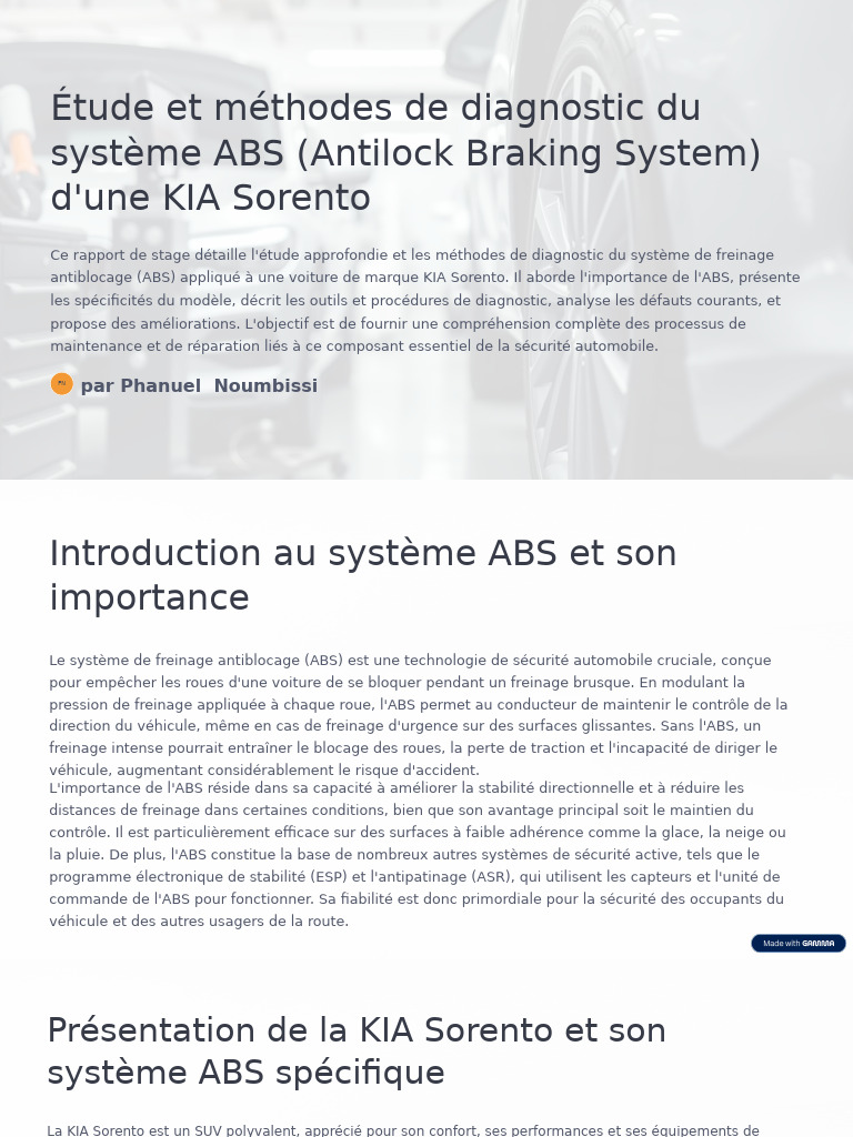 Diagnostic du système ABS KIA Sorento | PDF | Système anti-blocage des ...
