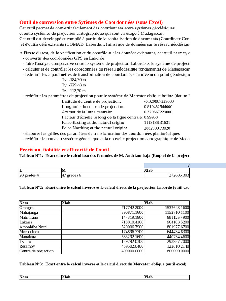 Conversion de Coordonnées Géodésiques Excel PDF Géophysique — free download