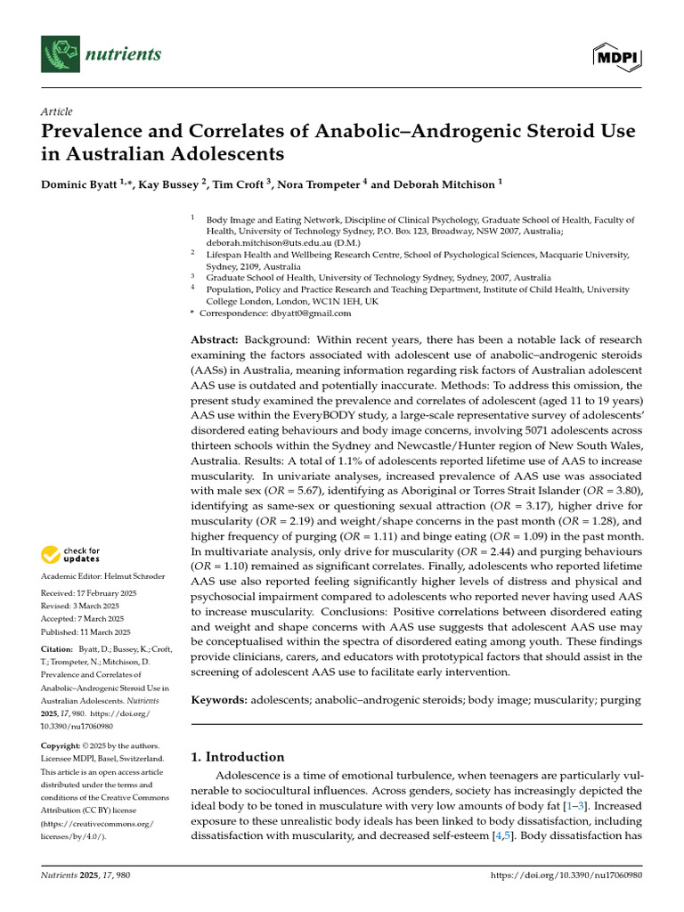 Adolescent Anabolic Steroid Use in Australia | PDF | Eating Disorder