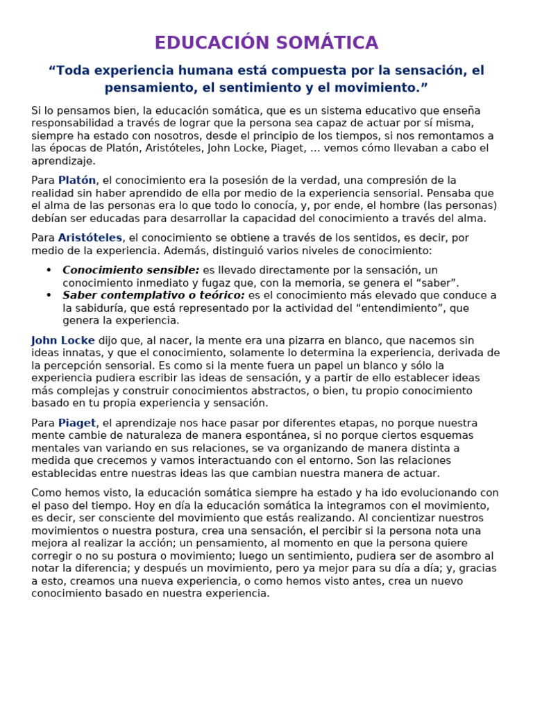 Educación Somática | PDF | Conocimiento | Experiencia