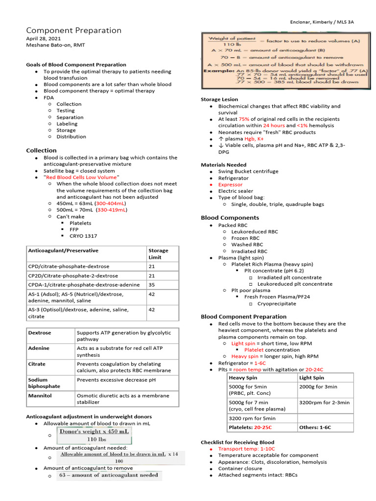 Blood Component Preparation Guide | PDF | Red Blood Cell | Blood ...