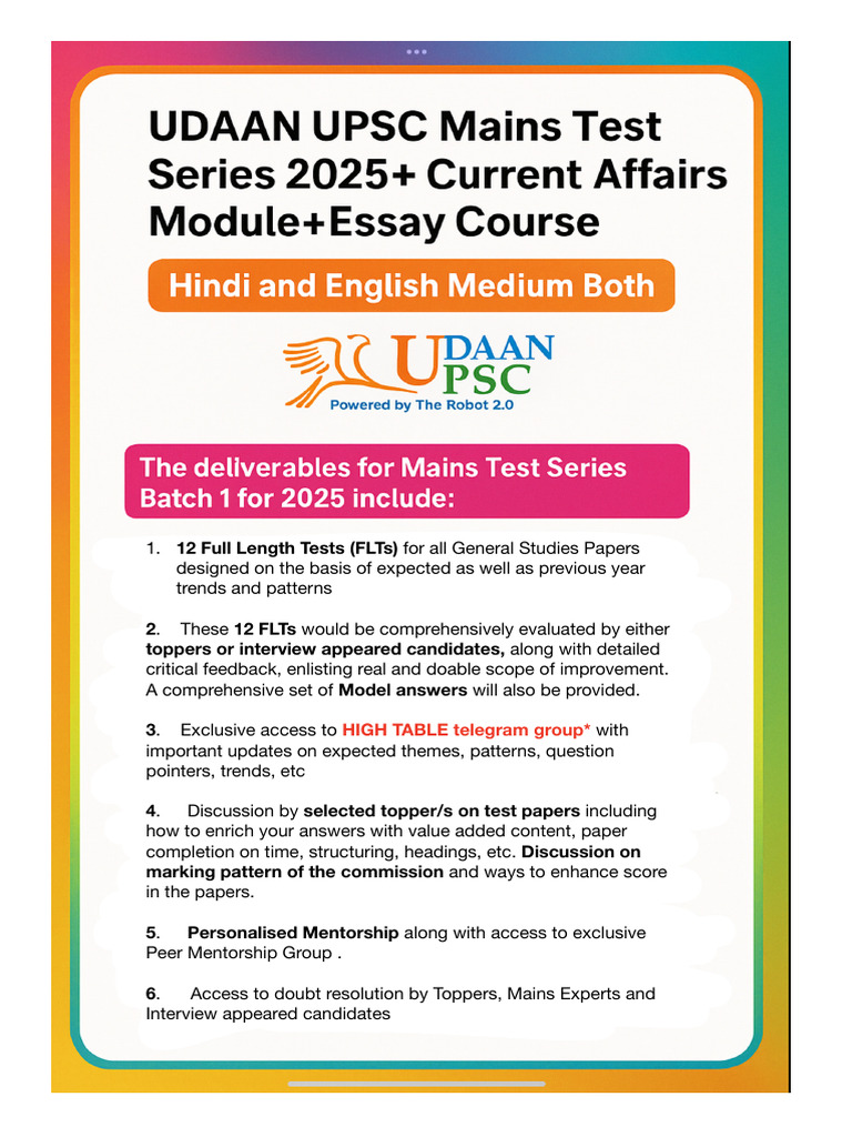 Udaan Mains Test Series Overview | PDF | Brainstorming | Essays