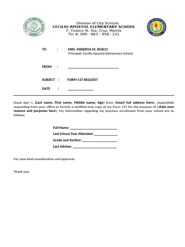 Form 137 Request Template | PDF