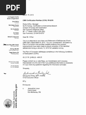 Los Angeles County Harbor-UCLA Medical Center's response to federal inspection on 1-12-12