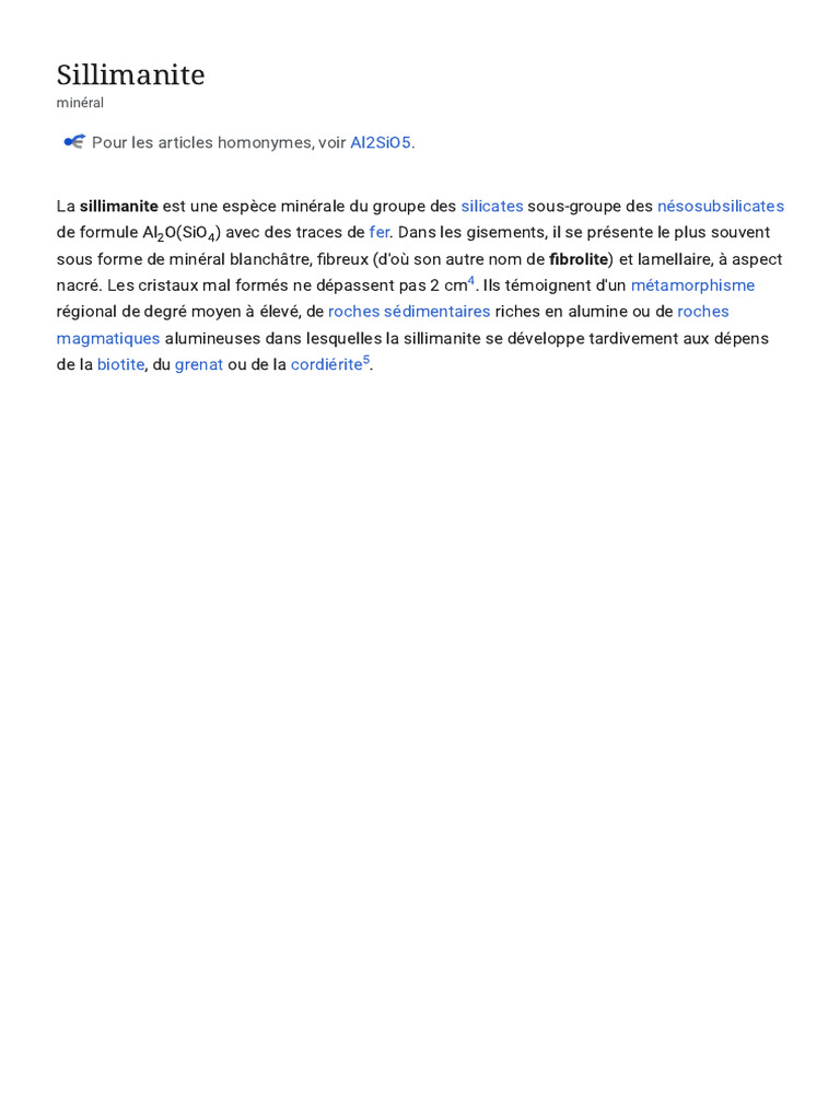 Sillimanite : Minéral et Propriétés | PDF | Minéralogie | Minéral