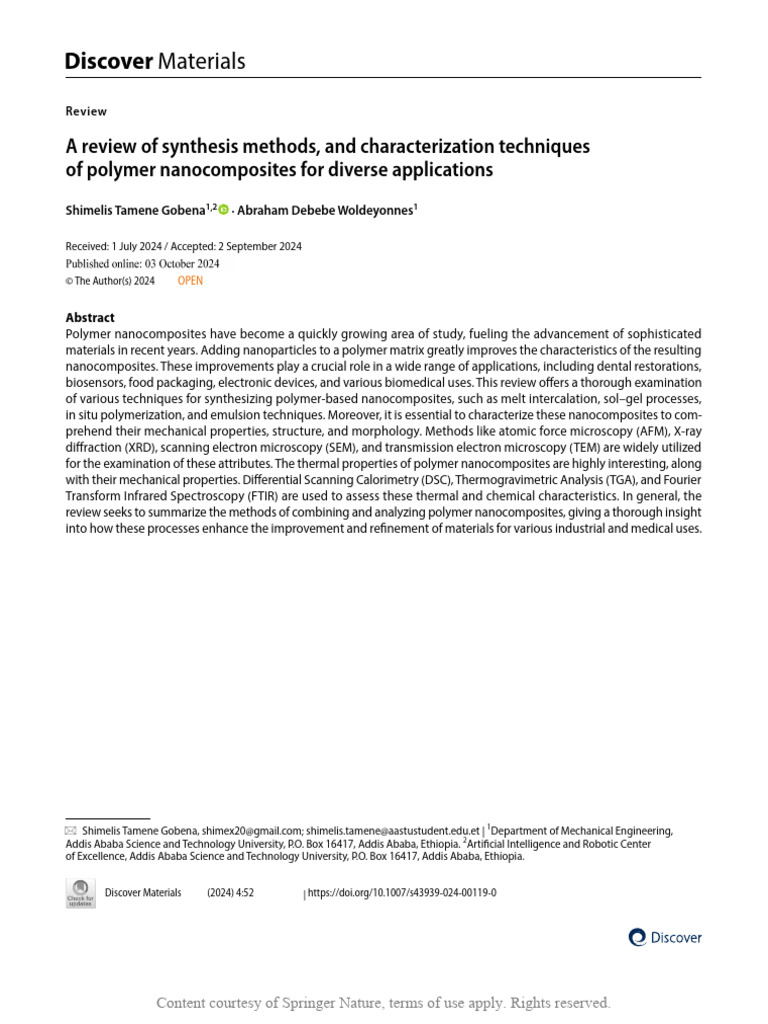 A Review of Synthesis Methods and Characterization | PDF ...