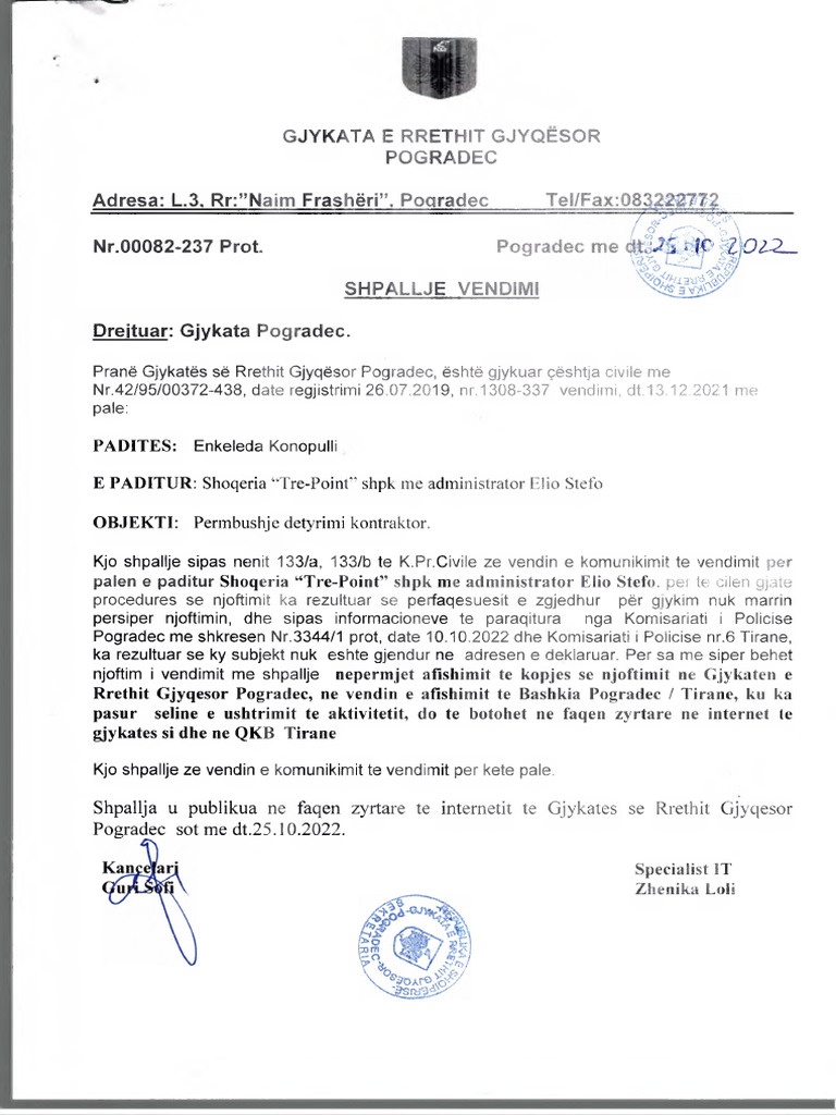 Padites Enkeleda Konopuli - E Paditur Shoqeria Tre Point SHPK | PDF