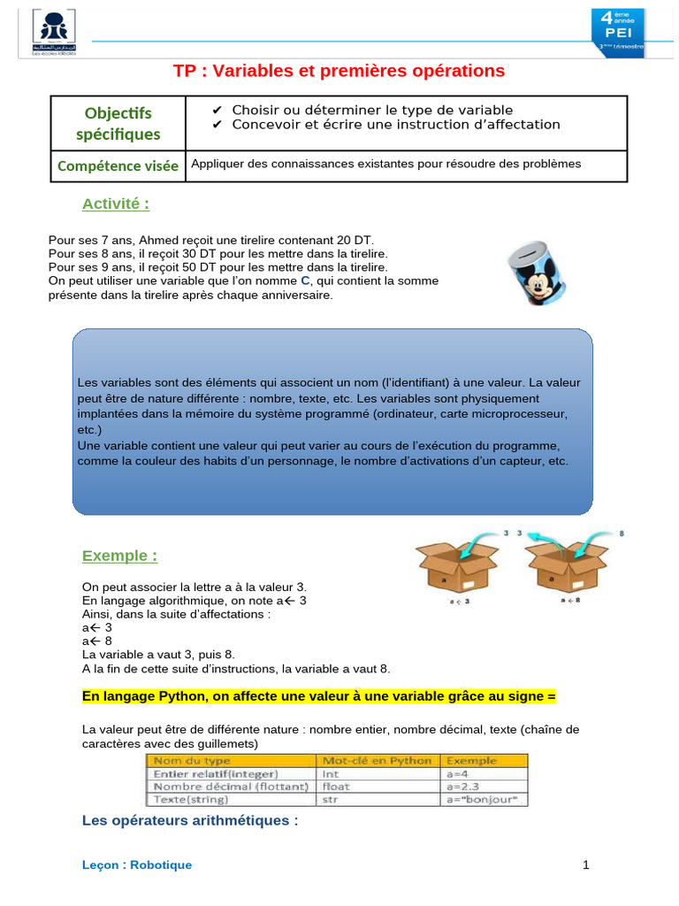 Introduction aux variables en Python | PDF