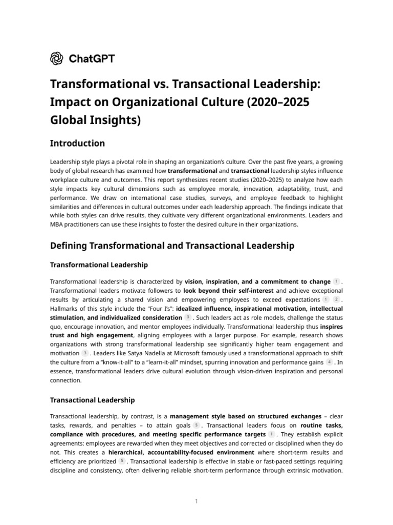 Leadership Styles and Organizational Culture | PDF | Transformational ...