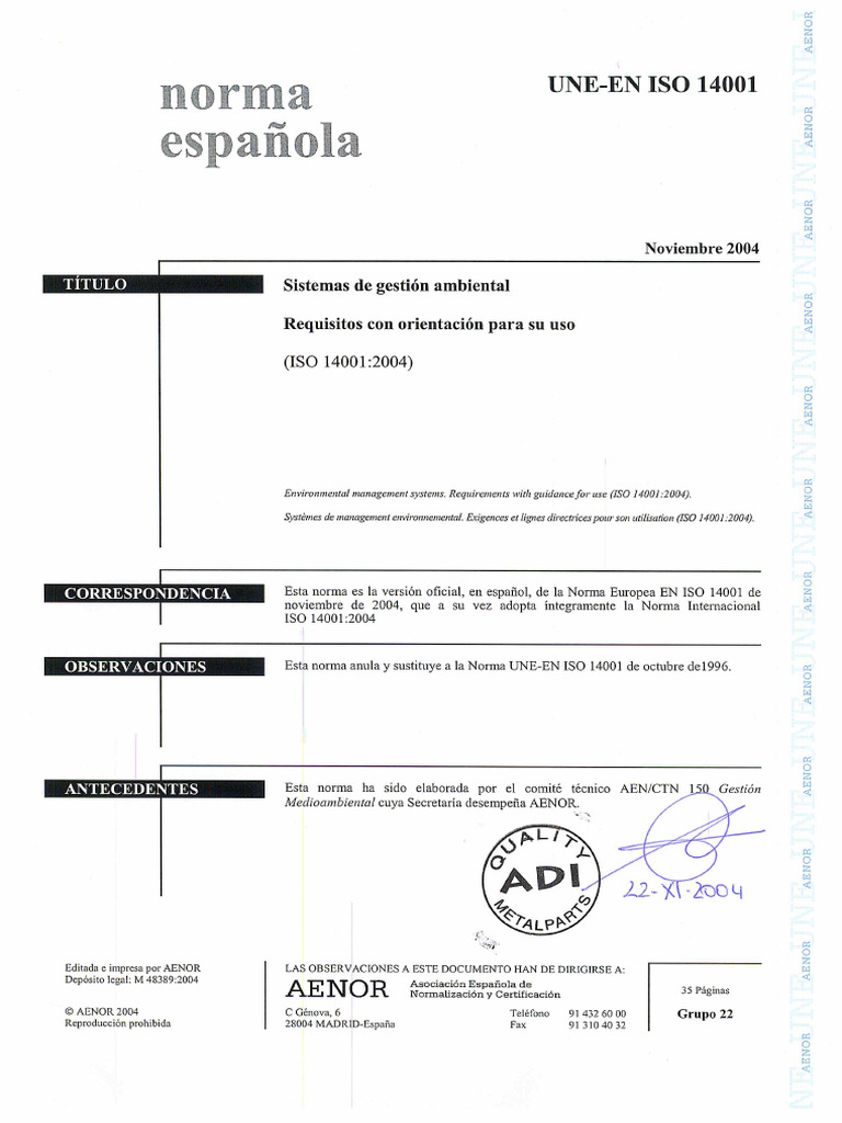 Une-En Iso 14001-2004 | PDF