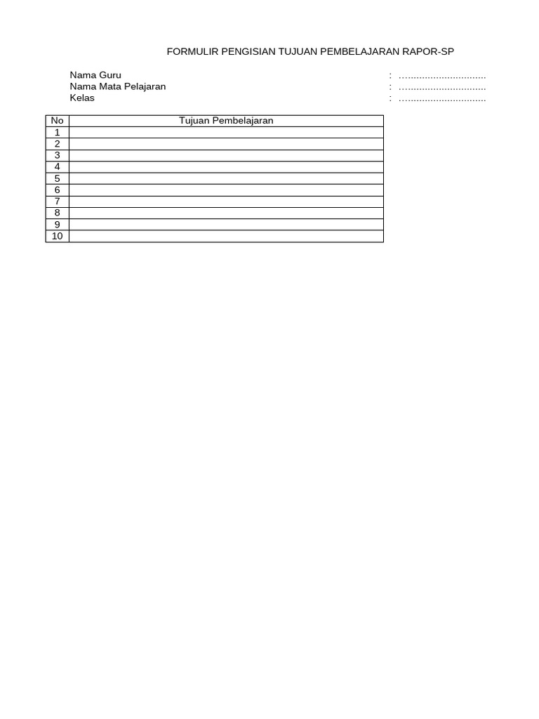 Form Pengisian TP RaporSP | PDF