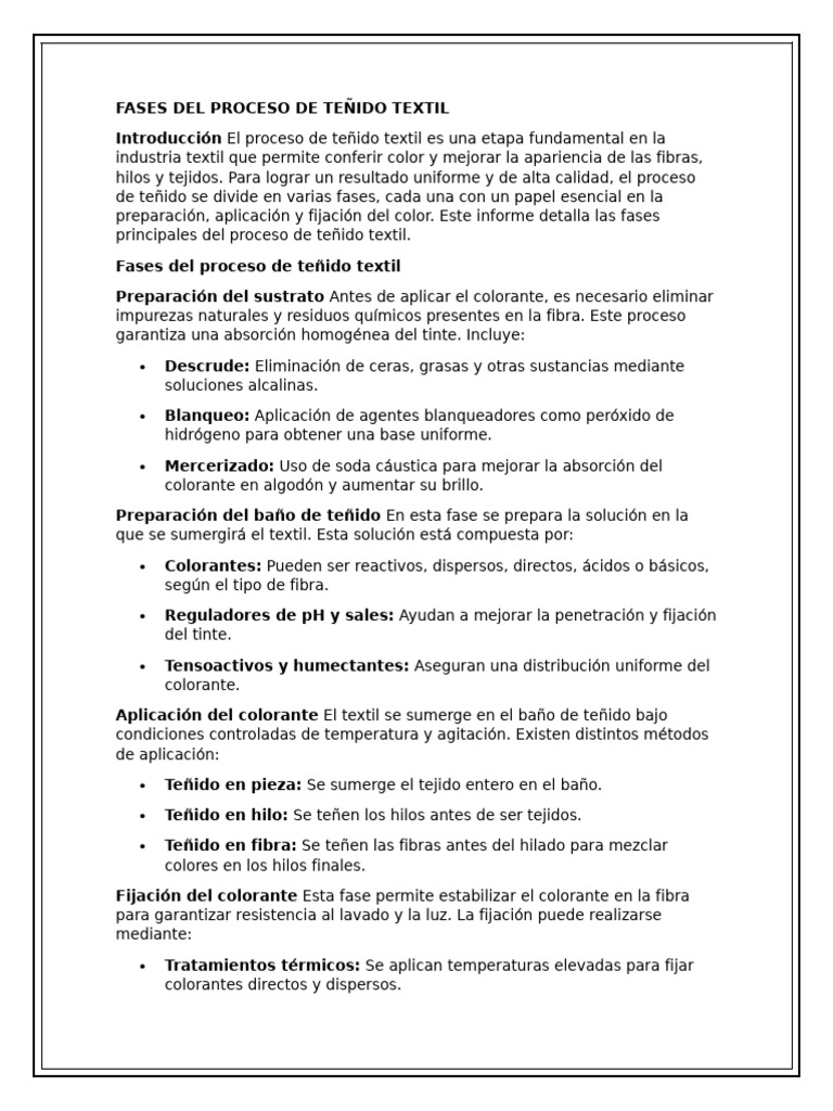 Fases del Proceso de Teñido Textil | PDF | Textiles | Tintura