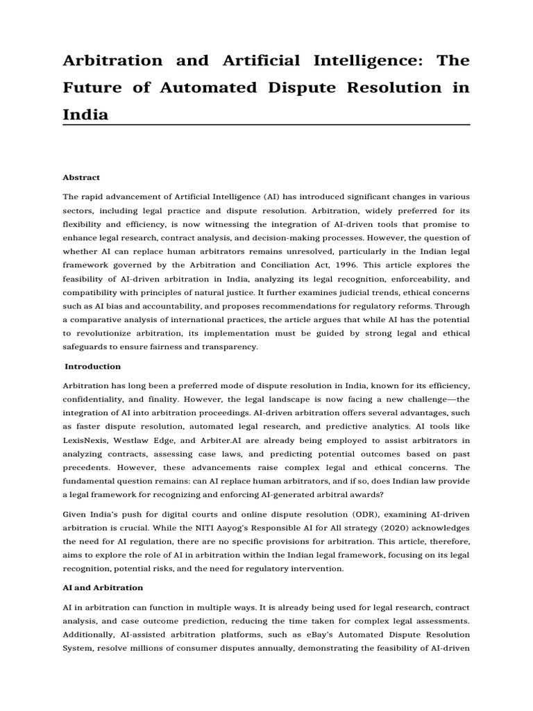 AI in Indian Arbitration: Legal Insights | PDF | Artificial ...